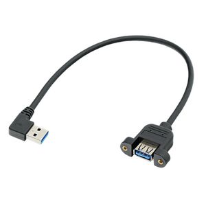 Cable de extensión USB 3.0 macho a hembra en ángulo recto con orificios para tornillos para transferencia de datos - Product Image 1