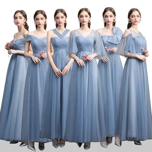 Pretty high quality tulle lace A-Line floor length wedding bridal bridesmaid dresses 6 designs to sisters