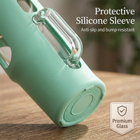 Gobelet en verre borosilicate écologique de 32 oz avec couvercle en bambou, large ouverture, portable, sûr pour les aliments, marqueur de temps et manchon en silicone