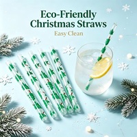 Pailles à boire réutilisables imprimées avec un motif d'arbre de Noël, écologiques, fabriquées en PP, parfaites pour les fêtes de Noël