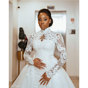 2 trong <span class=keywords><strong>1</strong></span> phi Nàng Tiên Cá <span class=keywords><strong>Wedding</strong></span> <span class=keywords><strong>Dresses</strong></span> Bridal gowns cao cổ dài tay áo ren satin cô dâu ăn mặc - Product Image 3