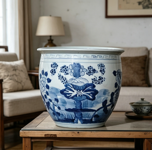 Grand bol en porcelaine bleu et blanc à motifs floraux - Pièce maîtresse pour une décoration intérieure sereine - Product Image 4