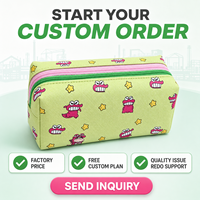 Kotak Pensil Monster Kartun Logo Kustom Hijau Muda Tas Travel Ritsleting Ganda Tas Makeup Tas Kosmetik untuk Wanita Portabel