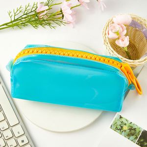 Sac à fermeture éclair en PVC coloré créatif, grande capacité, pour étudiants, crayons, stylos à bille, papeterie, boîte de rangement carrée, très vendu - Product Image 5