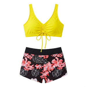 Women's 2-Piece Drawstring Bikini Set | Floral Print Swim Shorts & Top in Spandex - Product Image 5