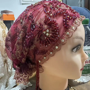 Nouveauté 2026 : Hijabs en coton à motifs floraux, Turban de luxe pour femme de Dubaï, Chapeau brodé en dentelle, Foulard à pampilles et perles fait main, Respirant toutes saisons - Product Image 1
