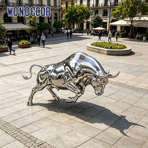 Sculpture de taureau en acier inoxydable sur mesure, statue moderne en métal miroir pour la décoration des places financières et commerciales - Product Image 3