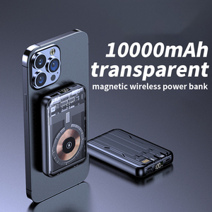High Quality 10000mAh Wireless Magnetic Portable Power Bank Transparent Design with Three Charging <b>Cables</b> and Digital Display - Product Image 2