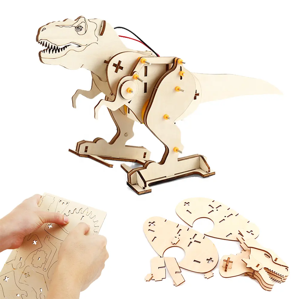 Puzle eléctrico de madera 3D para niños, juguete educativo de animales, Alfombra de madera, t-rex, dinosaurio, fácil de montar