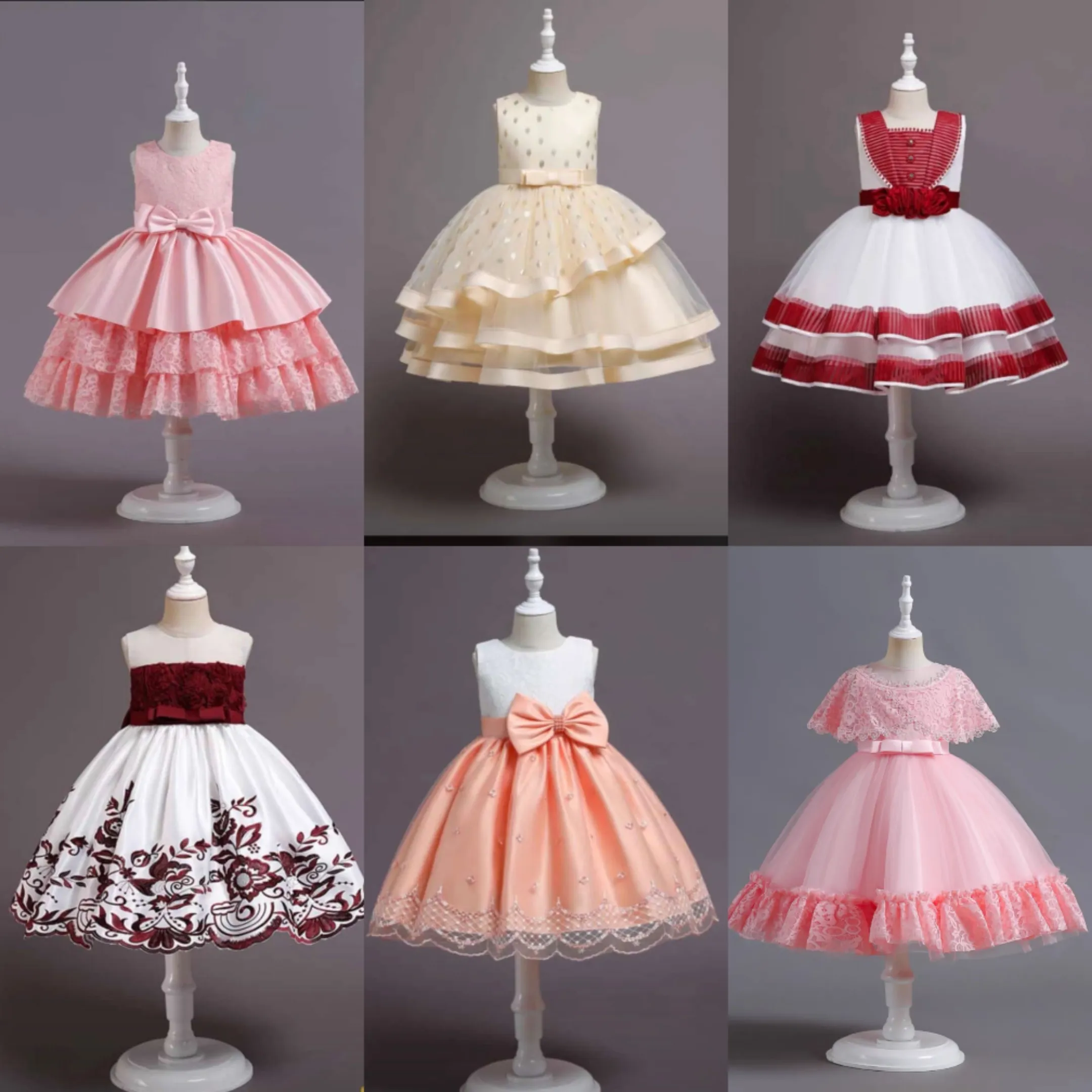 Super Quality Girls Party Dresses Sleeveless Mesh Lace Tulle Dress with Bowknot Kids Evening Gowns Children Casual Ball Gown ODM
