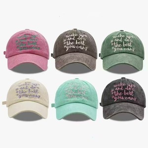 Cappellino da Baseball Vintage Lavato con Ricamo 'Wake up & Do the Best You Can', Cappello in Cotone Ispirazionale, Copricapo Casual - Product Image 1