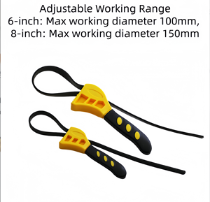 Clé à sangle en caoutchouc multi-usages de 6 pouces et 8 pouces, clé à filtre à huile réglable - Product Image 1