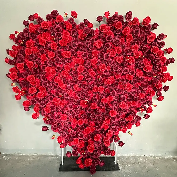 K176 suporte de amor vermelho em forma de coração, cenário floral, hortênsia de seda artificial, parede de flores rosas para decoração de cerimônia de casamento