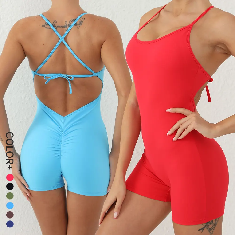 SHINBENE bodysuit Jumpsuit Wanita, Jumpsuit celana pendek baju monyet leher Halter seksi