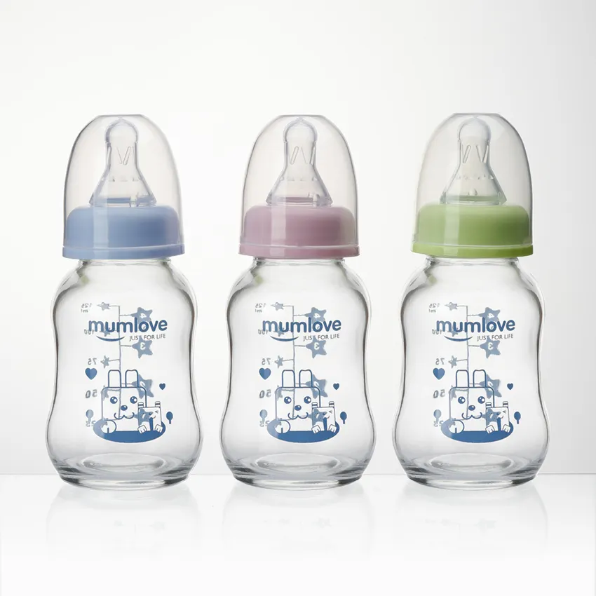 Bpa Free Custom Glass Tritan Baby Milk Bottle 125ml arc shapeglass feeding bottle Anti-colic Wonderful Glass Feeding For Baby