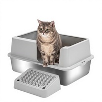 Bac à litière en acier inoxydable anti-fuite, toilette pour chat en métal, mur haut, bac à litière extra large pour chat