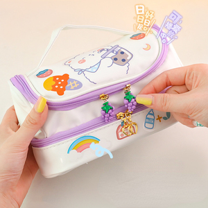 Mignon sac à stylo de grande capacité Double couche bricolage fille stockage primaire et premier cycle du secondaire étudiant papeterie prix - Product Image 5