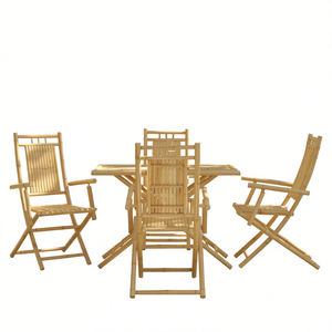Set da Pranzo Pieghevole da Giardino in Bambù Naturale per 4 Persone, Arredamento da Esterno in Stile Rustico - Product Image 1