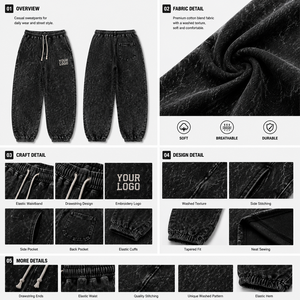 Pantalon de jogging homme coupe ample en molleton épais, délavé à l'acide, avec logo brodé, style streetwear vintage - Product Image 2