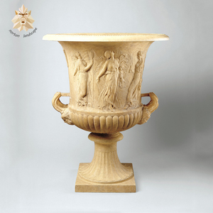 Pot de fleurs en marbre sculpté à la main Vase en pierre Statues de décoration de jardin de style occidental de taille personnalisée pour la collection de cadeaux pour l'extérieur - Product Image 6