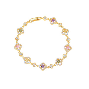 Flower Shape Zircon <b>Bracelet</b> <b>Copper</b> Alloy Bezel Setting Party Jewelry - Product Image 5