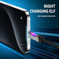 Cable de Datos de Carga Rápida RGB Luminoso de Nailon y Aleación de Aluminio Tipo-C USB-A 100W 3A con Efecto de Luz Intermitente, Escáner de Código de Barras, Auriculares