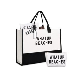 Sac fourre-tout personnalisé pour femme avec logo sur mesure, grand sac à main en toile, sac de plage en toile - Product Image 5