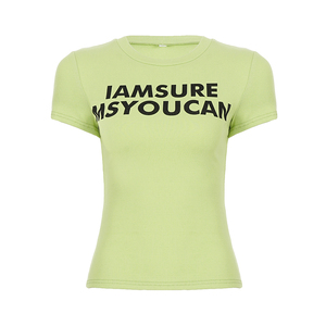 เสื้อยืดสีเขียวอะโวคาโดลำลองสำหรับผู้หญิง พิมพ์ลายตัวอักษร เนื้อผ้านุ่มสบาย เหมาะสำหรับฤดูร้อน - Product Image 6