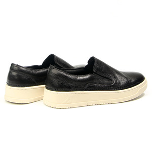 Slip-On <b>Sneakers</b> Men Genuine <b>Leather</b> Top-Grain Cowhide Casual Shoes Low Heel Elastic Band Leisure Solid Color Black - Product Image 3