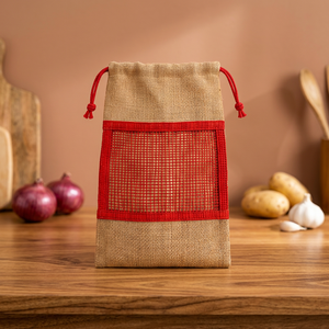 Bolsa de malla de yute superventas para almacenamiento de verduras con cordón, reutilizable y transpirable, para patatas, cebollas y ajo, en oferta - Product Image 6