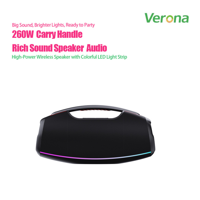 Boombox Speaker with RGB Light 260W 3000-5000mAh Battery Portable Wireless Waterproof IPX7 Handle Deep Bass for Party Camping