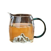 Tasse à thé en verre borosilicate de 275 ml avec poignée colorée, motif vue sur les montagnes, pour usage domestique simple, avec diviseur de thé intégré, tasse équitable