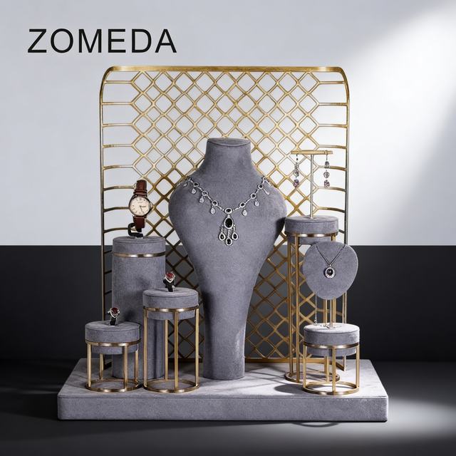 High-end Gray Window Display Props Necklace Ring Jewelry Cases & Displays Live Streaming Counter Display Set