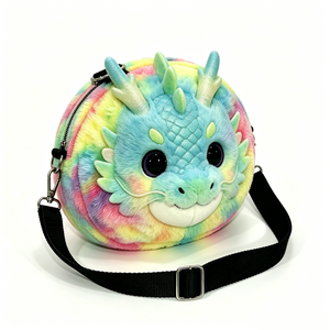 Sac bandoulière en peluche Dragon Pastel Arc-en-ciel Personnalisé, Sac à bandoulière en peluche Dragon 3D Rond et Mignon, Sac à main Dragon Fantastique Thème Animal - Product Image 1