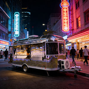 Remorque de restauration à roue unique, finition miroir, design arrondi, pour la vente de snacks et de boissons en zone côtière, avec structure étanche - Product Image 3