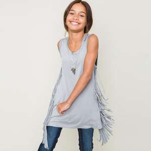 Nuevos Productos en Oferta, Camiseta sin Mangas con Borlas de Color Gris Claro para Chicas Jóvenes, Envío Directo - Product Image 1