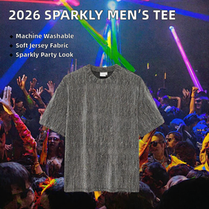 2026 Summer Men's Printed Washed with Pattern Party <b>Top</b> <b>Sparkly</b> Textured Crew Neck Short Sleeve T-Shirt Casual Daily Wear - Product Image 2