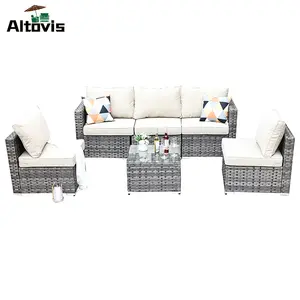 Altovis Nieuw Ontwerp 7 Stuk Smeedijzeren Frame Plastic Rotan Outdoor Terrasmeubilair All Weather Sofa Set