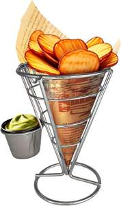 Panier à frites en forme de cône avec coupelle à sauce – Support métallique pour frites, idéal pour la cuisine, les pique-niques, les fêtes et les réceptions à domicile - Product Image 3