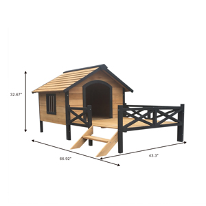 Casa de perro grande con porche de tamaño grande, refugio para perros elevada de madera XL - Product Image 2