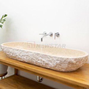 Newstar moderno naturale travertino intagliato lungo bagno ovale bagno bagno lavabo lavabo lavabo in marmo lavabo - Product Image 4