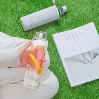 Gobelet à thé en verre transparent épais de qualité supérieure, bouteille d'eau durable, noir, logo personnalisé, portable, grand volume
