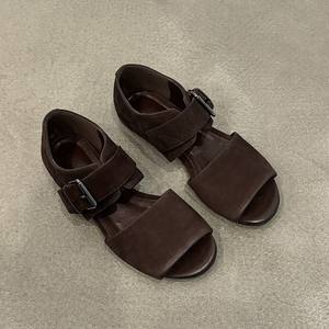 Sandalias planas de verano 2026 estilo vintage con punta abierta y una tira, con cubierta trasera, para mujer - Product Image 1