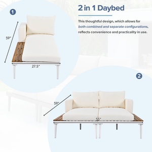 Chaise longue d'extérieur 2-en-1 rembourrée en rotin beige avec plateau en bois et structure métallique pour terrasse et bord de piscine – Offre Spéciale - Product Image 3