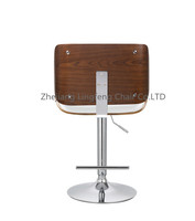 Tabouret de bar moderne sur roulettes pivotant avec base en métal et assise en cuir PU, en contreplaqué courbé, pour salle à manger/salon