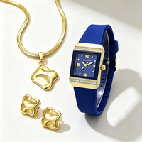 Conjunto de Reloj de Moda para Mujer con Caja Cuadrada de Aleación de 33 mm, Bisel con Pedrería, Joyería de Acero Inoxidable