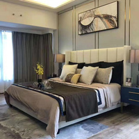 Lit moderne italien de luxe, rembourré sur mesure, style coton, mobilier de chambre à coucher, taille King Queen, cadre en bois, non pliable, Haima