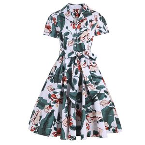 Robe d'été rétro à manches courtes imprimé floral, col en V, revers et nœud, pour filles et femmes, style décontracté, coupe évasée, pour soirée ou tenue western - Product Image 4