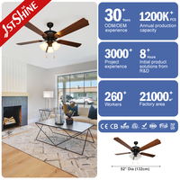 Ventilateur de plafond 1stshine Decor Home 52 pouces, style classique, 5 pales, avec abat-jour en verre et lumière à chaîne