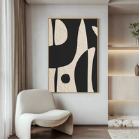 Grande toile murale texturée, peinture d'art pour hôtel, style Wabi-Sabi noir et blanc, art mural abstrait moderne